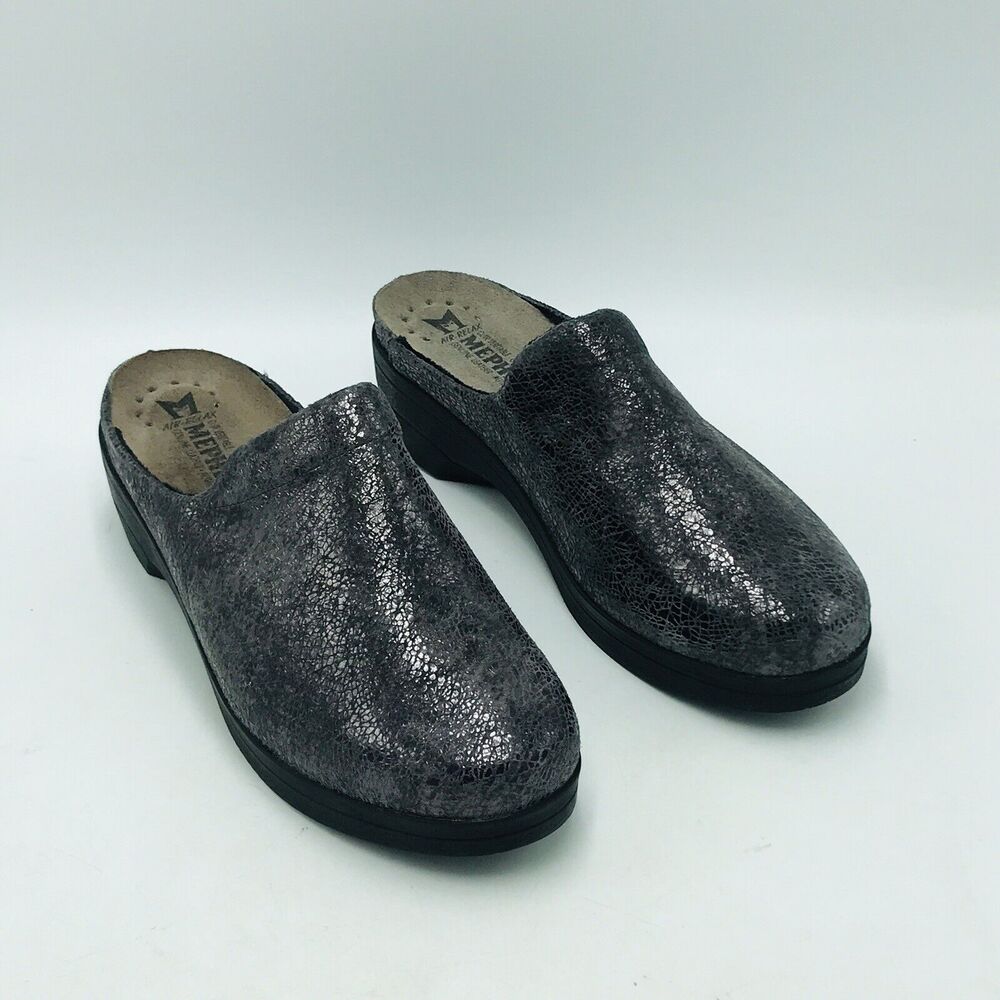 Mephisto Womens 41 10.5 Ceylan Clogs Leather Comfort Mules Graphite Gray Slip On